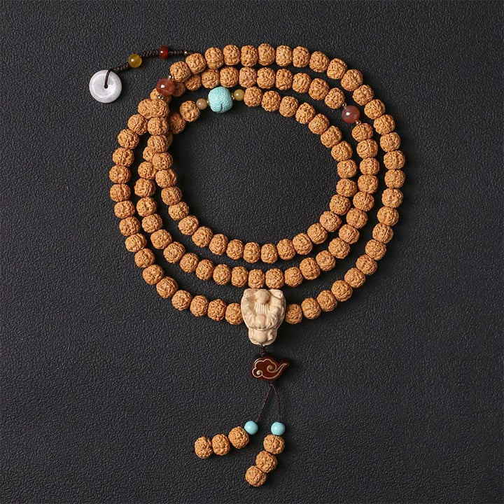 BWOOOH Bodhi Seed Three-eyed Dzi Bead Buddha Hand Charm Wealth Bracelet