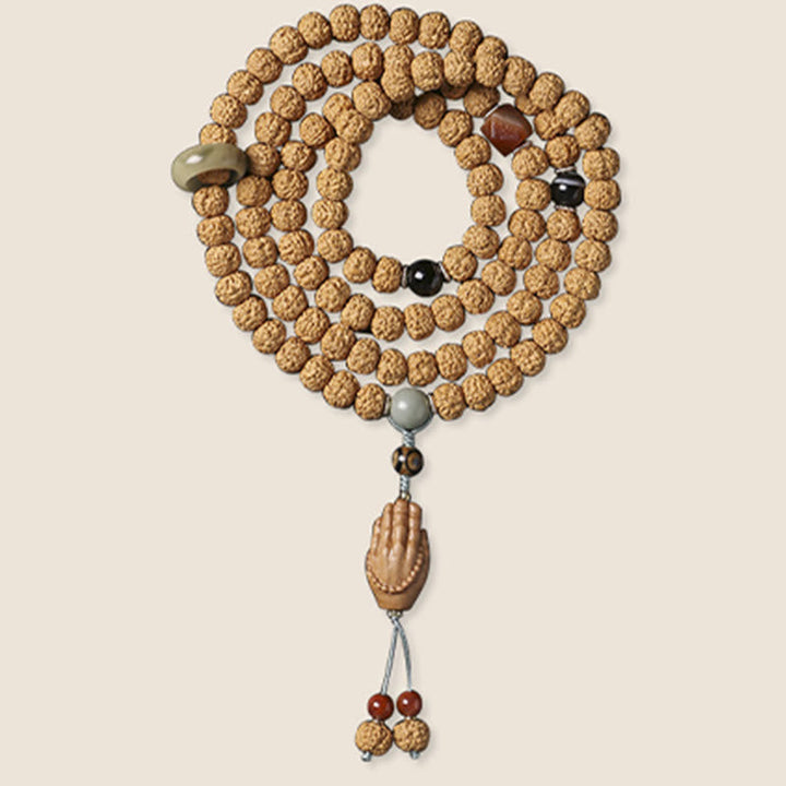 BWOOOH Bodhi Seed Three-eyed Dzi Bead Buddha Hand Charm Wealth Bracelet