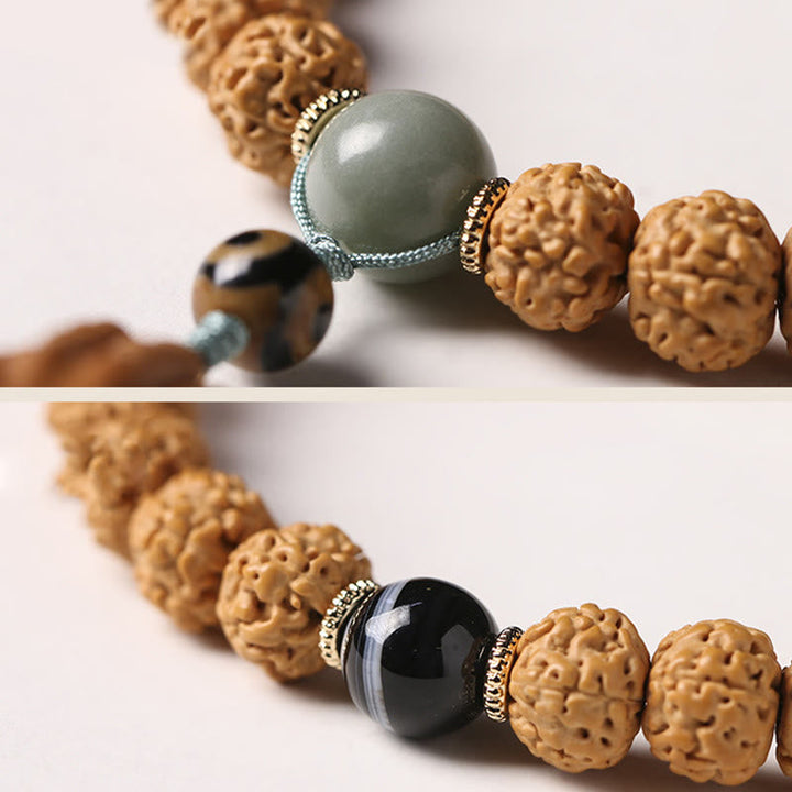 BWOOOH Bodhi Seed Three-eyed Dzi Bead Buddha Hand Charm Wealth Bracelet