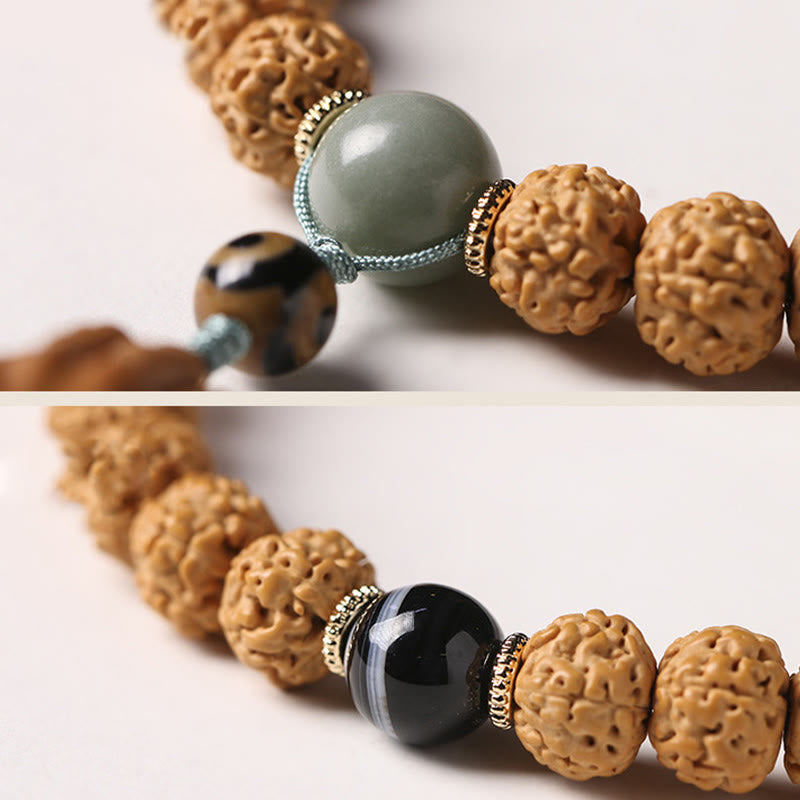 BWOOOH Bodhi Seed Three-eyed Dzi Bead Buddha Hand Charm Wealth Bracelet