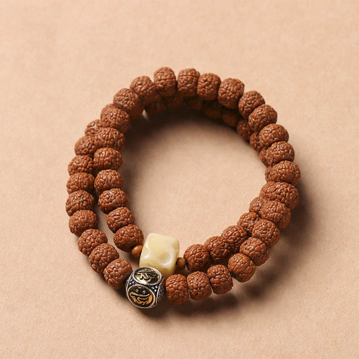 BWOOOH Bodhi Seed Three-eyed Dzi Bead Buddha Hand Charm Wealth Bracelet