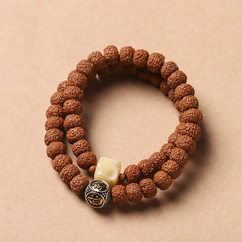 BWOOOH Bodhi Seed Three-eyed Dzi Bead Buddha Hand Charm Wealth Bracelet