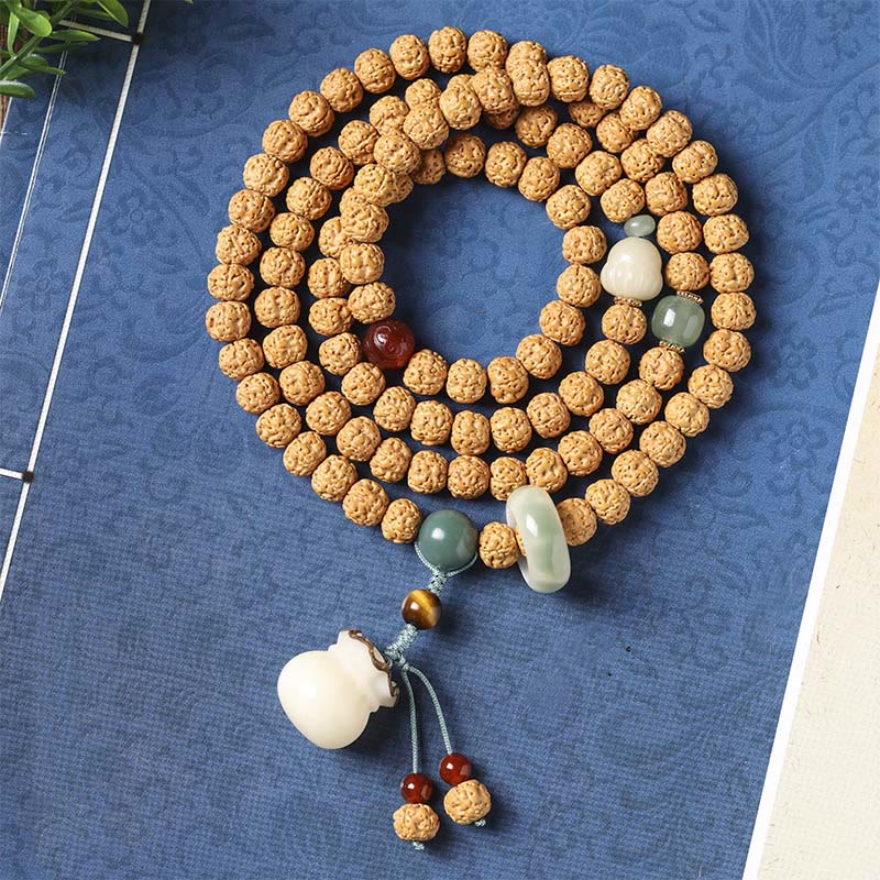 BWOOOH Bodhi Seed Three-eyed Dzi Bead Buddha Hand Charm Wealth Bracelet