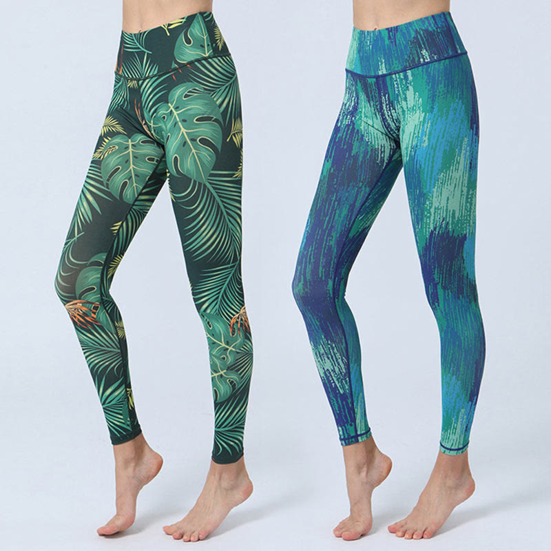 BWOOOH printed yoga leggings - Leaves Print Sports Fitness Yoga High Wa