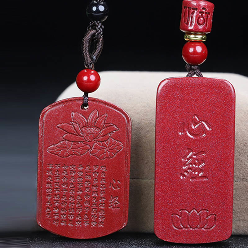 BWOOOH Cinnabar Lotus Heart Sutra Engraved Blessing Rope Necklace Pendant