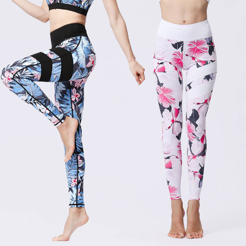 BWOOOH printed yoga leggings - Flower Petal Leaves Print Sports Exercis