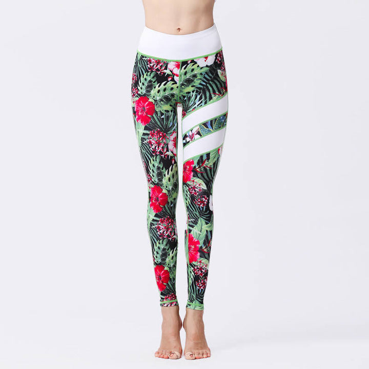 BWOOOH printed yoga leggings - Flower Petal Leaves Print Sports Exercis