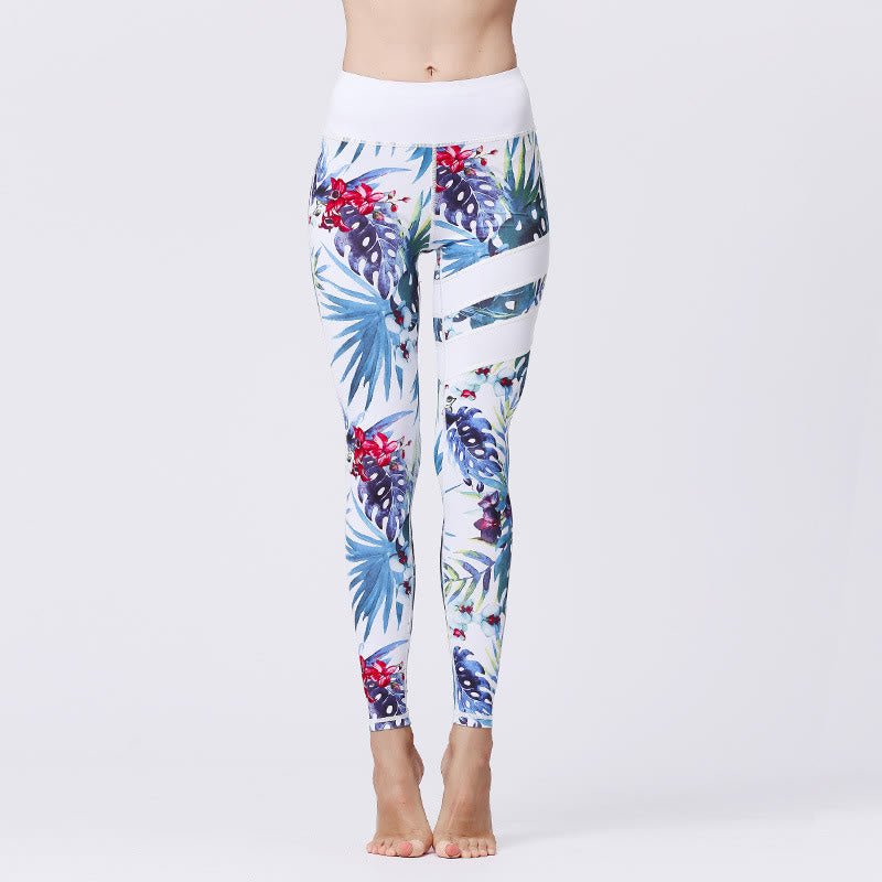 BWOOOH printed yoga leggings - Flower Petal Leaves Print Sports Exercis