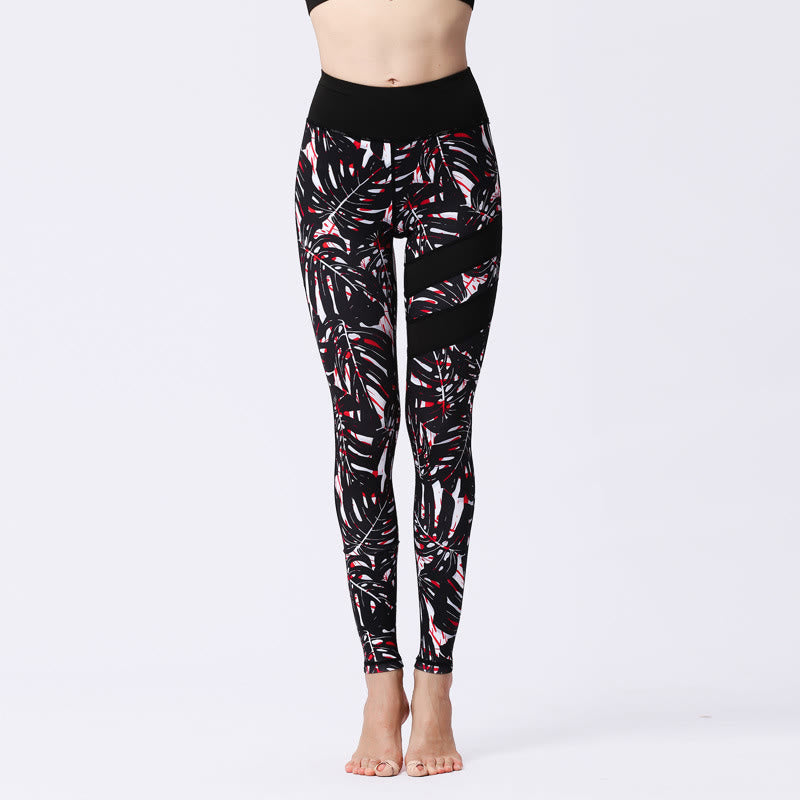 BWOOOH printed yoga leggings - Flower Petal Leaves Print Sports Exercis