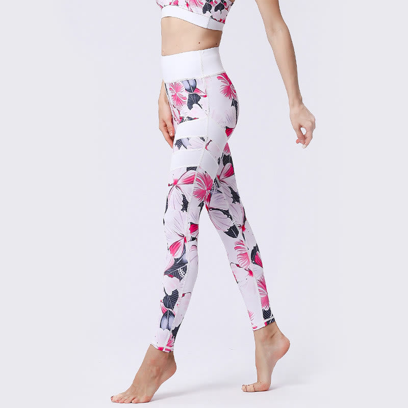 BWOOOH printed yoga leggings - Flower Petal Leaves Print Sports Exercis