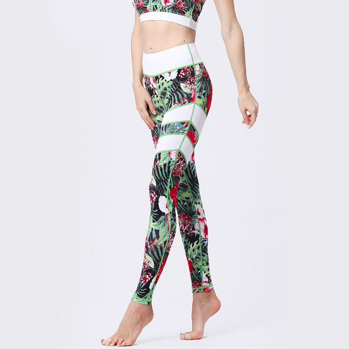 BWOOOH printed yoga leggings - Flower Petal Leaves Print Sports Exercis