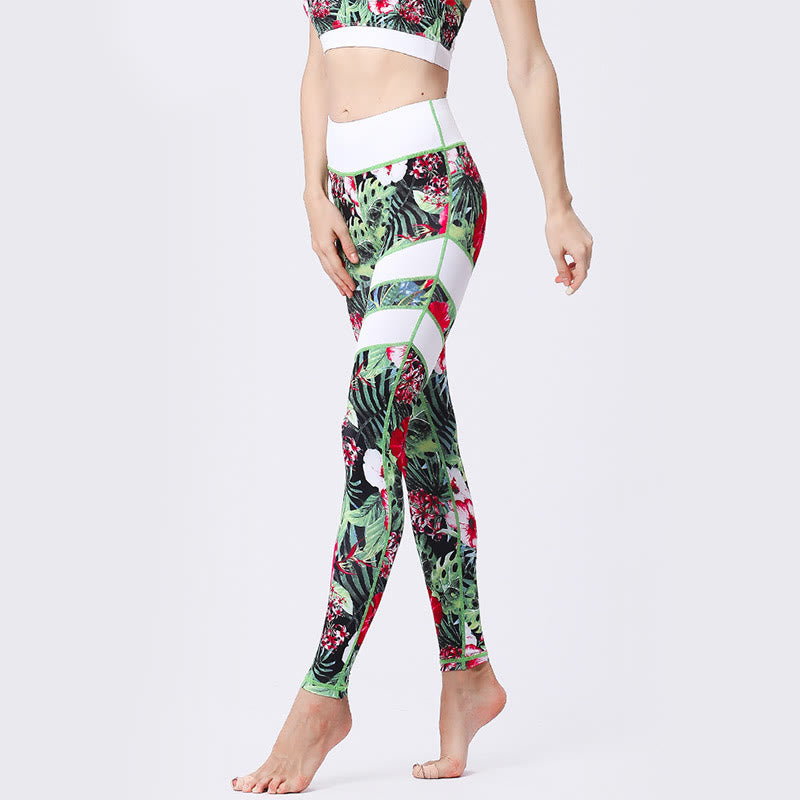 BWOOOH printed yoga leggings - Flower Petal Leaves Print Sports Exercis
