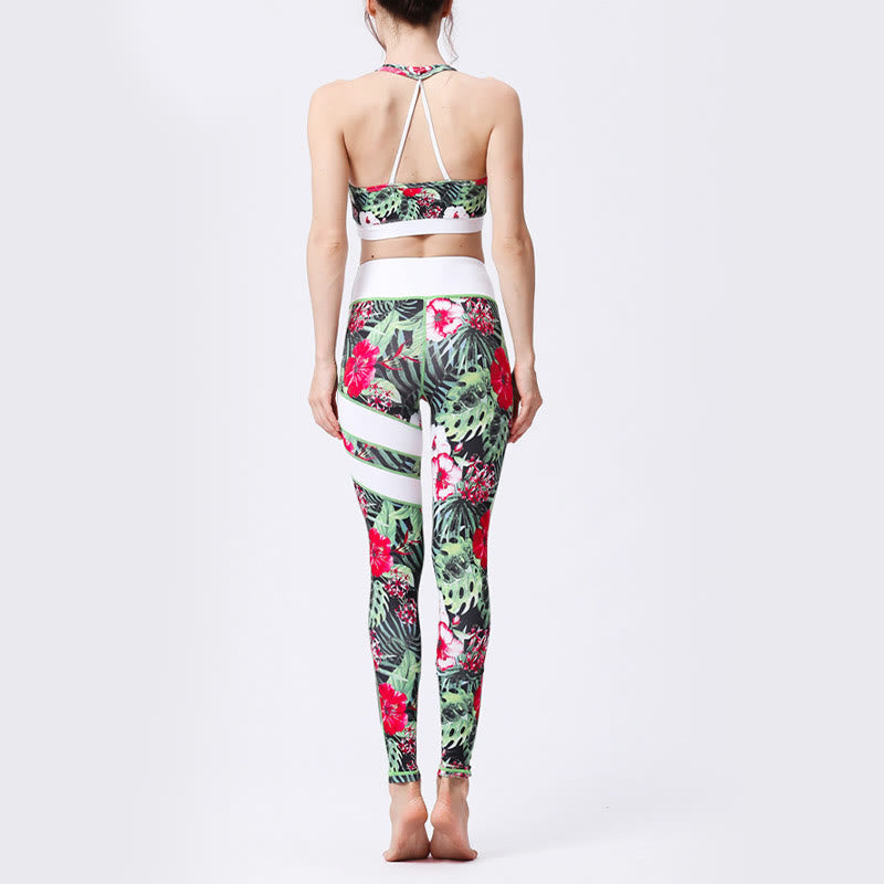 BWOOOH printed yoga leggings - Flower Petal Leaves Print Sports Exercis