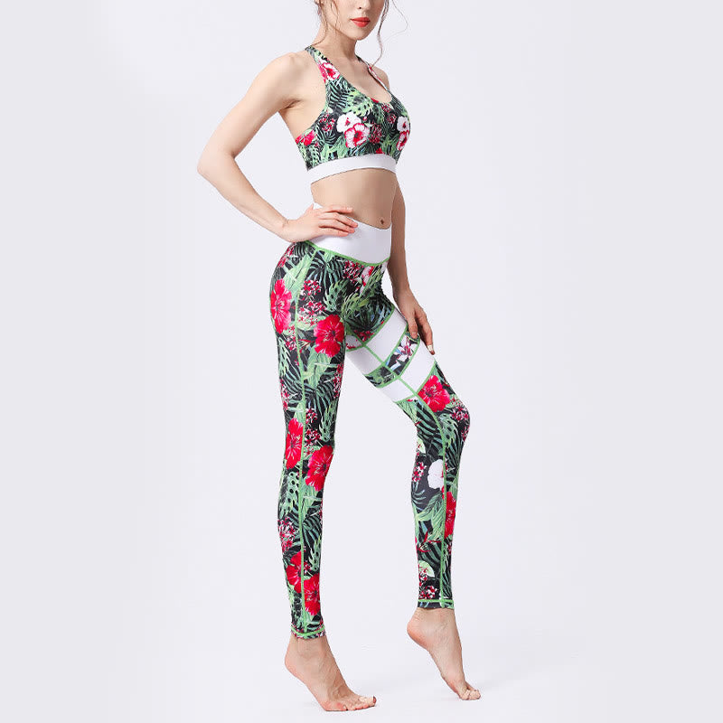 BWOOOH printed yoga leggings - Flower Petal Leaves Print Sports Exercis