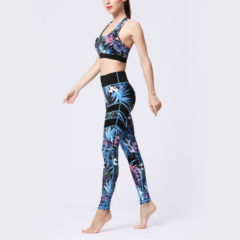 BWOOOH printed yoga leggings - Flower Petal Leaves Print Sports Exercis