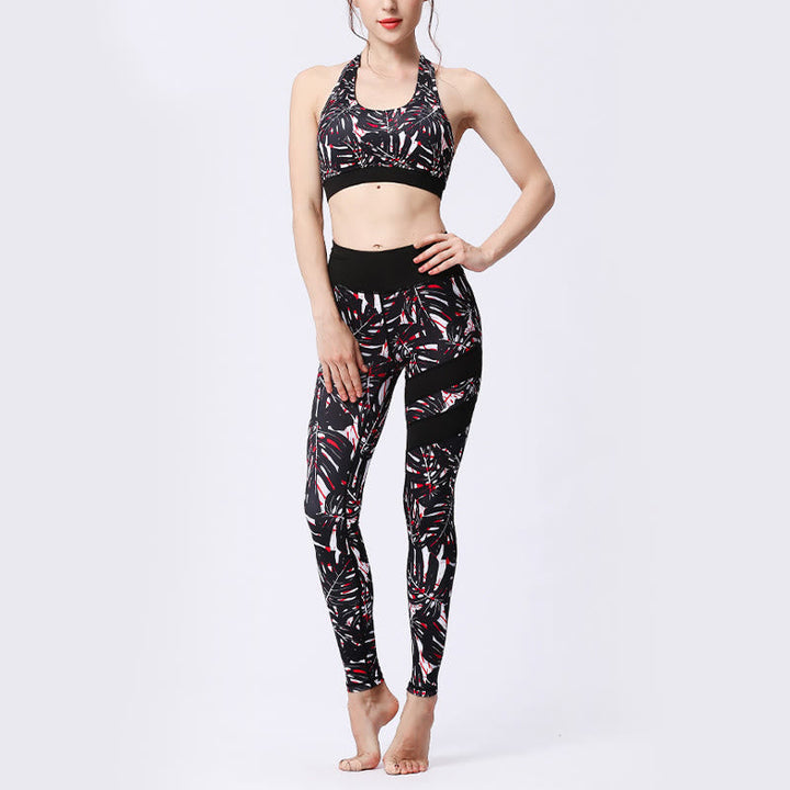 BWOOOH printed yoga leggings - Flower Petal Leaves Print Sports Exercis