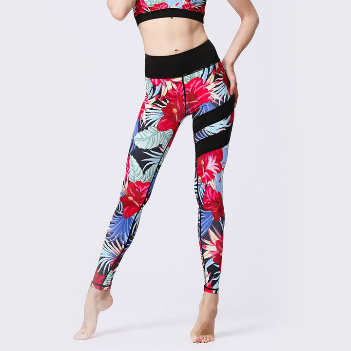 BWOOOH printed yoga leggings - Flower Petal Leaves Print Sports Exercis