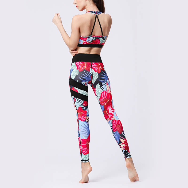 BWOOOH printed yoga leggings - Flower Petal Leaves Print Sports Exercis