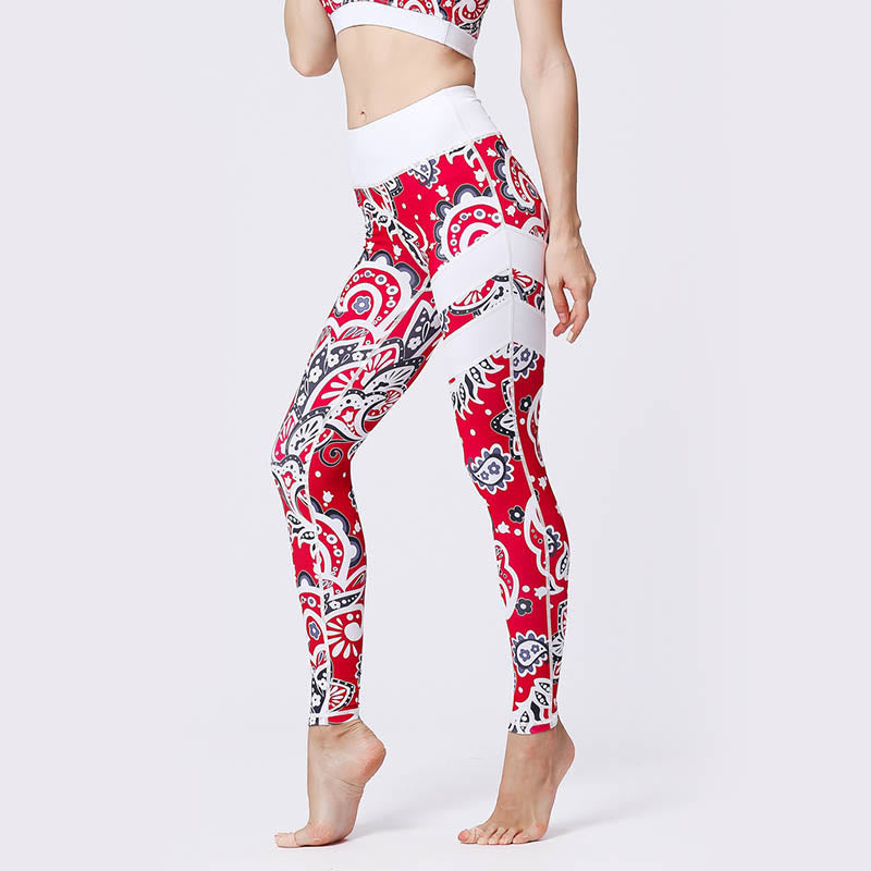 BWOOOH printed yoga leggings - Flower Petal Leaves Print Sports Exercis