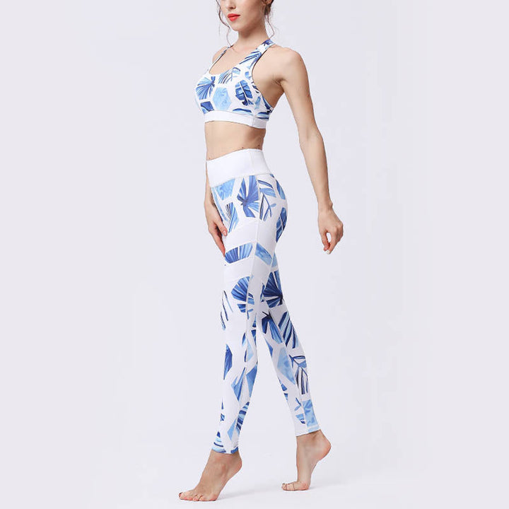 BWOOOH printed yoga leggings - Flower Petal Leaves Print Sports Exercis