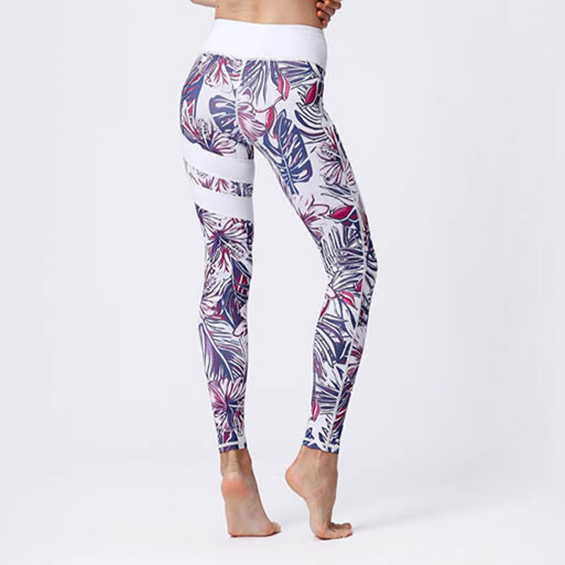 BWOOOH printed yoga leggings - Flower Petal Leaves Print Sports Exercis