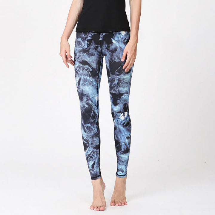 BWOOOH printed yoga leggings - Mist Leaves Print Sports Exercise Fitnes