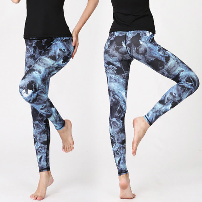 BWOOOH printed yoga leggings - Mist Leaves Print Sports Exercise Fitnes