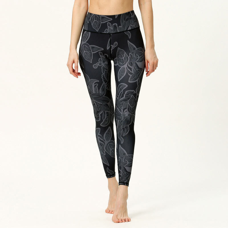 BWOOOH printed yoga leggings - Simple Leaves Print Sports Fitness Leggi