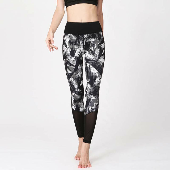 BWOOOH printed yoga leggings - White Black Ink Brush Lines Print Sports