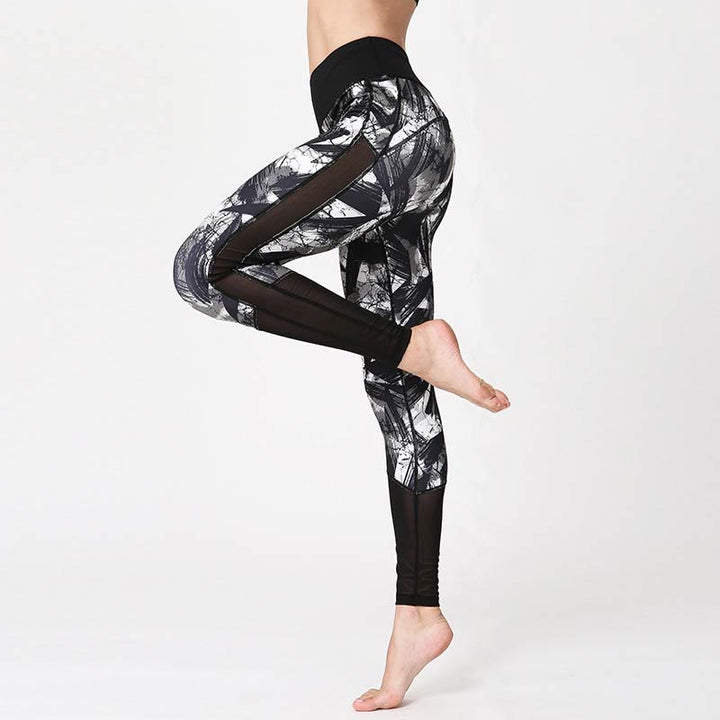 BWOOOH printed yoga leggings - White Black Ink Brush Lines Print Sports