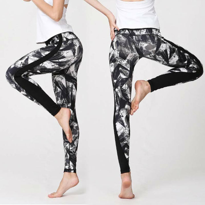 BWOOOH printed yoga leggings - White Black Ink Brush Lines Print Sports