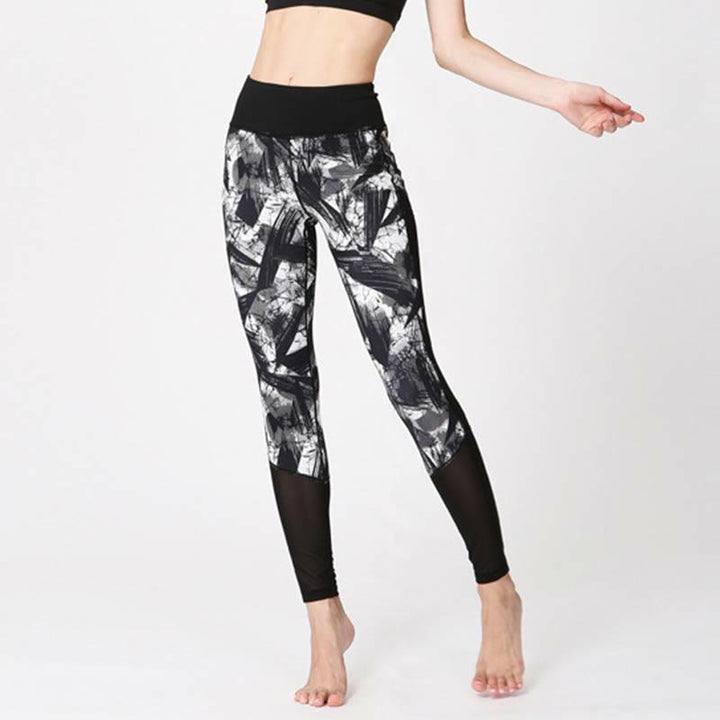 BWOOOH printed yoga leggings - White Black Ink Brush Lines Print Sports