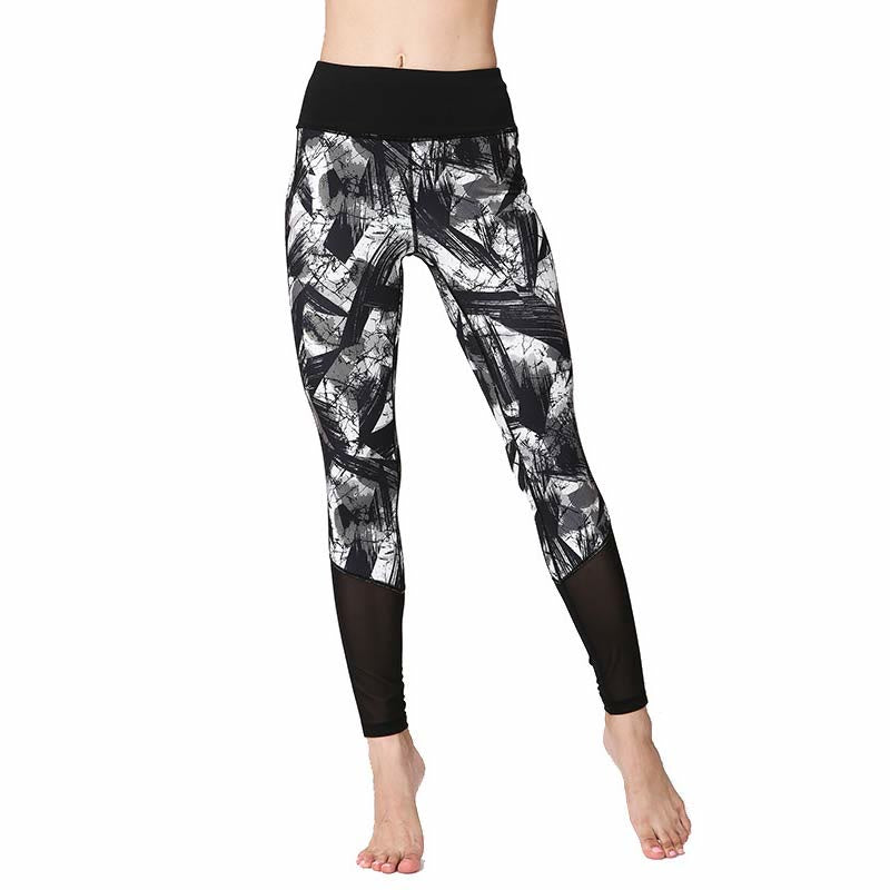 BWOOOH printed yoga leggings - White Black Ink Brush Lines Print Sports