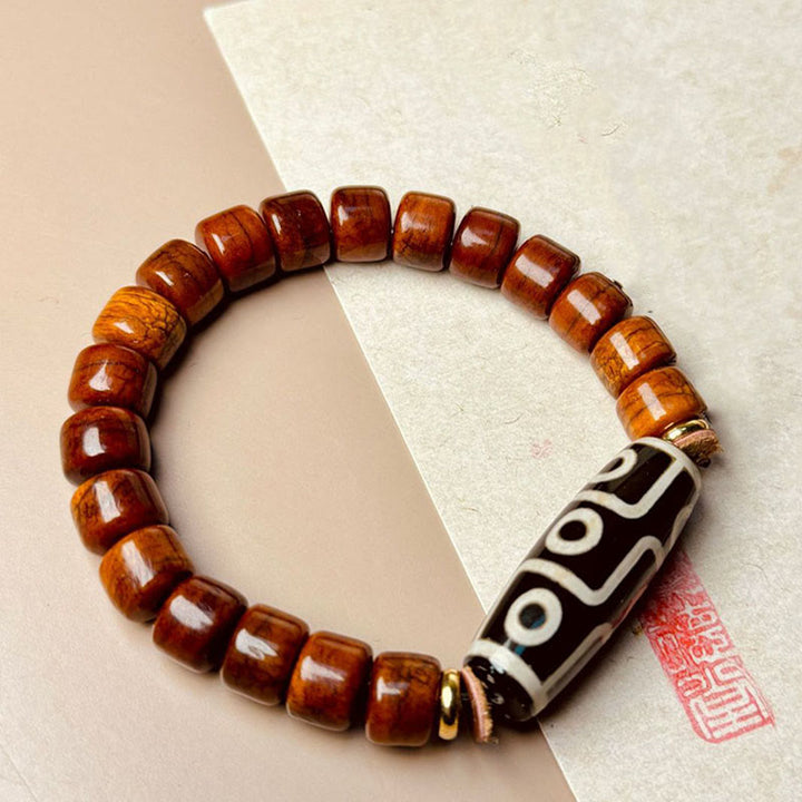 BWOOOH Tibetan Bone Beads Nine-Eye Dzi Bead Protection Bracelet