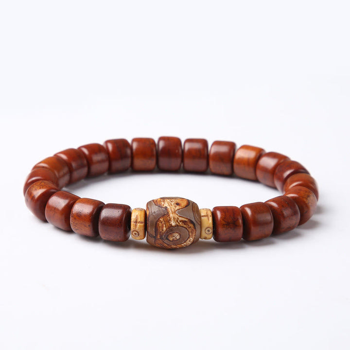 BWOOOH Tibetan Bone Beads Three-Eyed Dzi Bead Sheep Horn Red Agate Strength Bracelet