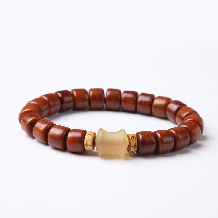 BWOOOH Tibetan Bone Beads Three-Eyed Dzi Bead Sheep Horn Red Agate Strength Bracelet