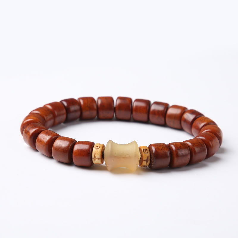 BWOOOH Tibetan Bone Beads Three-Eyed Dzi Bead Sheep Horn Red Agate Strength Bracelet