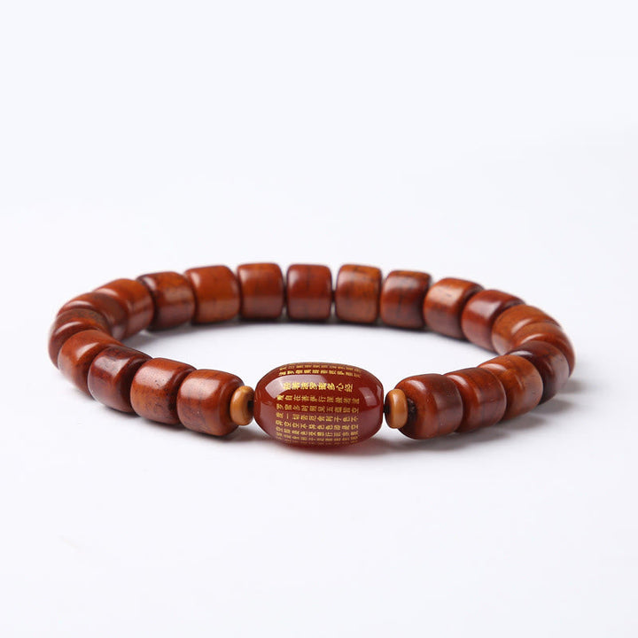 BWOOOH Tibetan Bone Beads Three-Eyed Dzi Bead Sheep Horn Red Agate Strength Bracelet