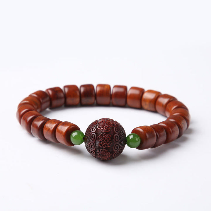 BWOOOH Tibetan Bone Beads Three-Eyed Dzi Bead Sheep Horn Red Agate Strength Bracelet