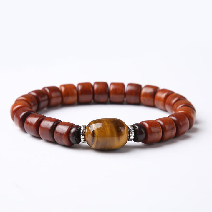 BWOOOH Tibetan Bone Beads Three-Eyed Dzi Bead Sheep Horn Red Agate Strength Bracelet