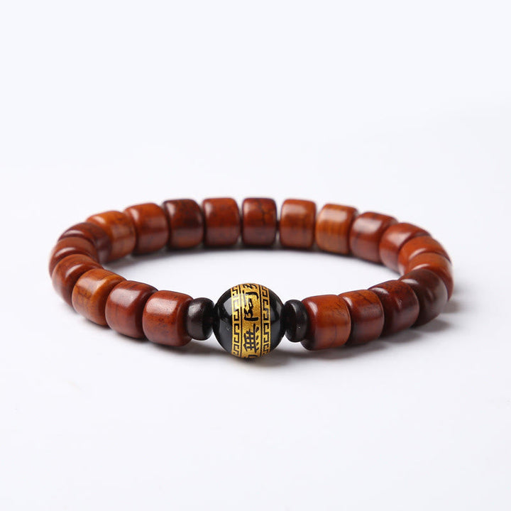 BWOOOH Tibetan Bone Beads Three-Eyed Dzi Bead Sheep Horn Red Agate Strength Bracelet