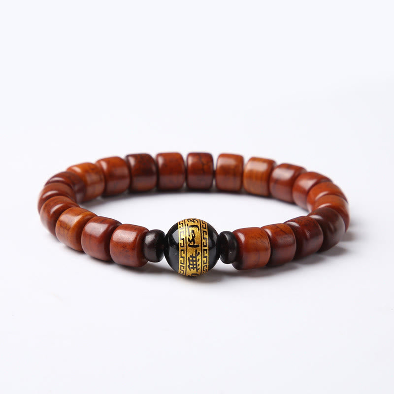 BWOOOH Tibetan Bone Beads Three-Eyed Dzi Bead Sheep Horn Red Agate Strength Bracelet