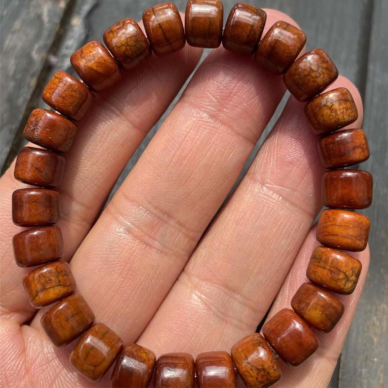 BWOOOH Tibetan Bone Beads Three-Eyed Dzi Bead Sheep Horn Red Agate Strength Bracelet