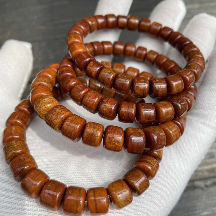 BWOOOH Tibetan Bone Beads Three-Eyed Dzi Bead Sheep Horn Red Agate Strength Bracelet