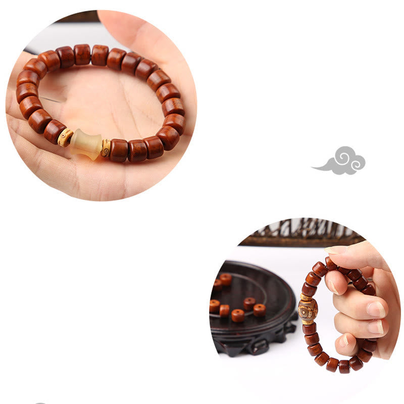 BWOOOH Tibetan Bone Beads Three-Eyed Dzi Bead Sheep Horn Red Agate Strength Bracelet