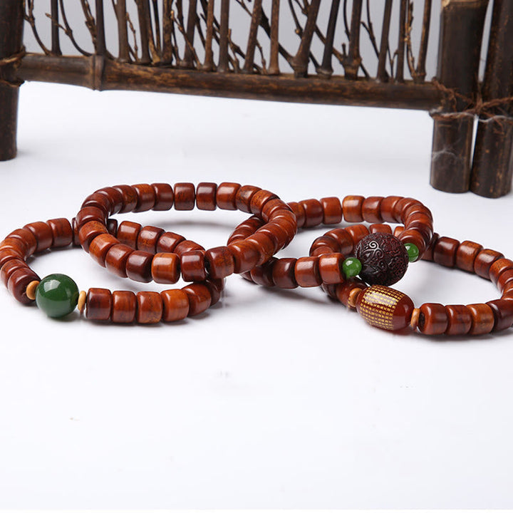 BWOOOH Tibetan Bone Beads Three-Eyed Dzi Bead Sheep Horn Red Agate Strength Bracelet