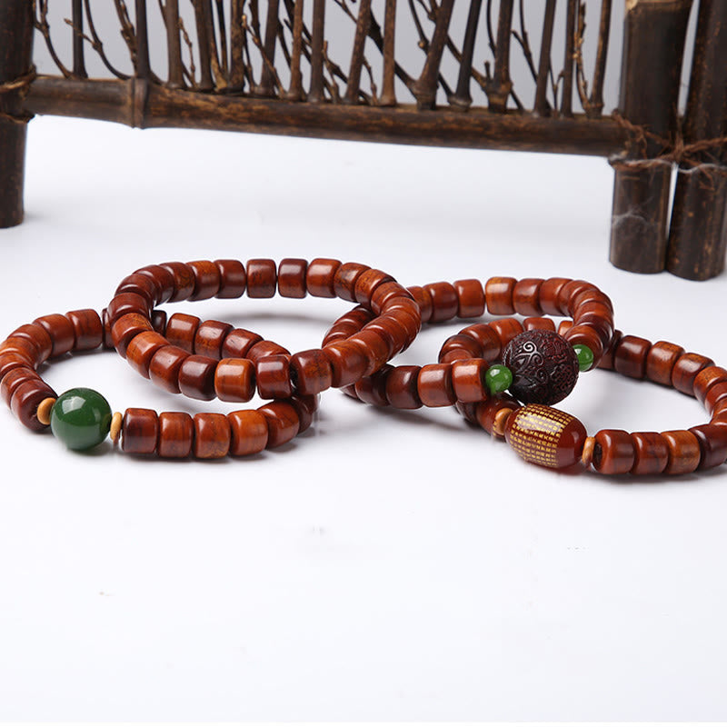BWOOOH Tibetan Bone Beads Three-Eyed Dzi Bead Sheep Horn Red Agate Strength Bracelet