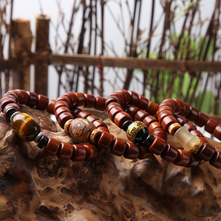 BWOOOH Tibetan Bone Beads Three-Eyed Dzi Bead Sheep Horn Red Agate Strength Bracelet