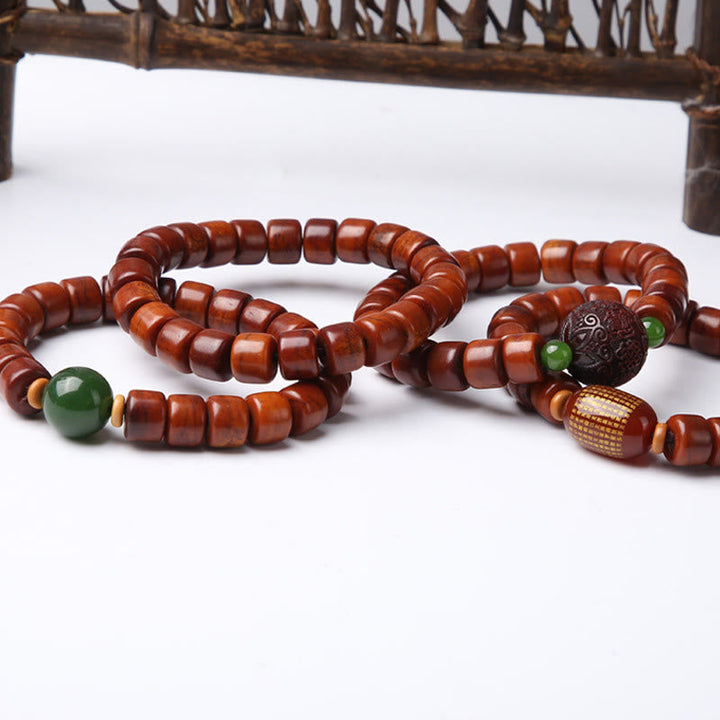 BWOOOH Tibetan Bone Beads Three-Eyed Dzi Bead Sheep Horn Red Agate Strength Bracelet