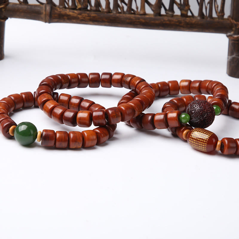 BWOOOH Tibetan Bone Beads Three-Eyed Dzi Bead Sheep Horn Red Agate Strength Bracelet